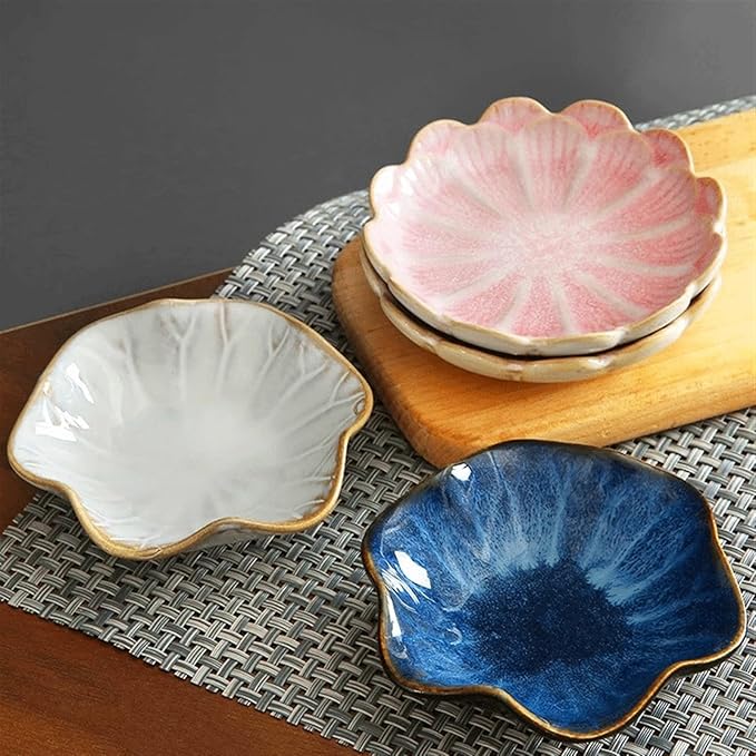 Appetizer Bowls Ceramic Lotus Leaf Plate Bone Plate, Ceramic Sauce Dish Plates for Snack Sushi Ketchup Condiments Appetizer Dessert. Salad Bowls (Color : Brass)