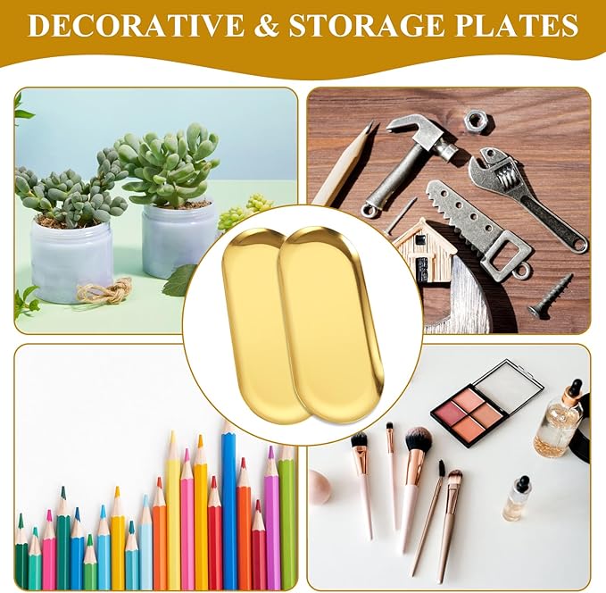 5PCS Stainless Steel Serving Tray Set Gold Platters for Serving Food Party Large Metal Trays Decorative 12" Long Plate Oval Storage Trays Thickened Serving Dishes for Entertaining Sushi Snack