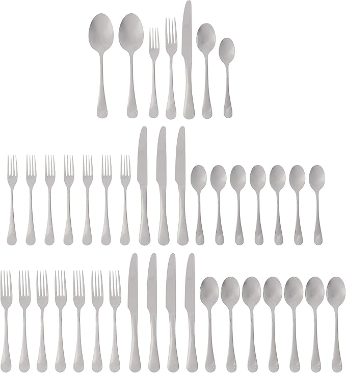 Ginkgo International Varberg 42-Piece Stainless Steel Flatware Place Setting, Service for 8 Plus 2-Piece Hostess Set