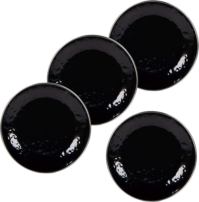 Golden Rabbit Enamelware Appetizer Plates, 6 inch, Solid Black Textured, Set of 4