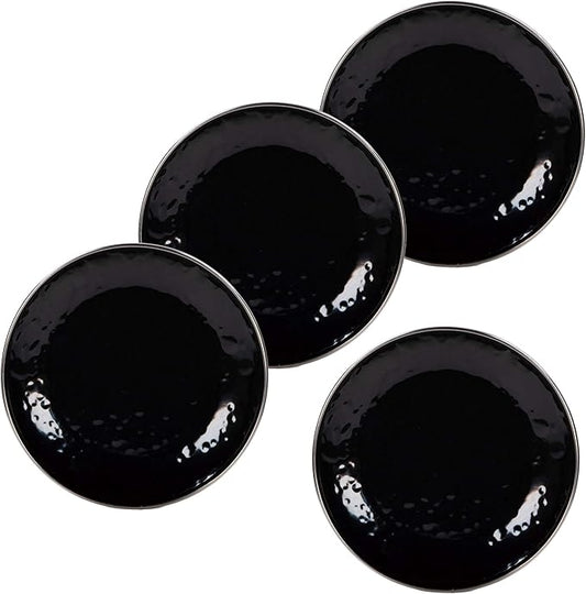 Golden Rabbit Enamelware Appetizer Plates, 6 inch, Solid Black Textured, Set of 4