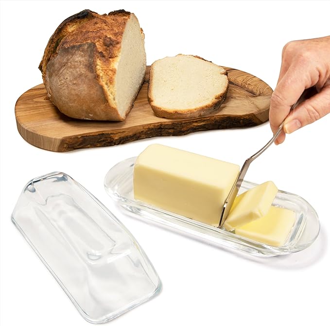 Kangaroo Decorative Clear Glass Butter Dish with Lid for Countertop & Refrigerator - Crystal Covered Butter Tray Storage Container Holder for Counter & Fridge - Best Thanksgiving Butter Dish with Lid