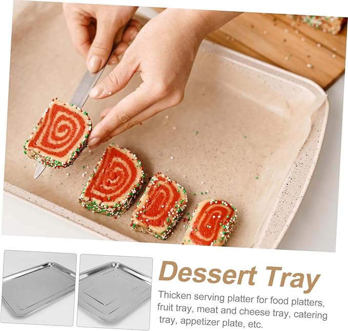 4pcs Stainless Steel Serving Tray Silver Food Plate Snack Plate Decorative Trays for Home Restaurant Clean Fruit Bread Cake