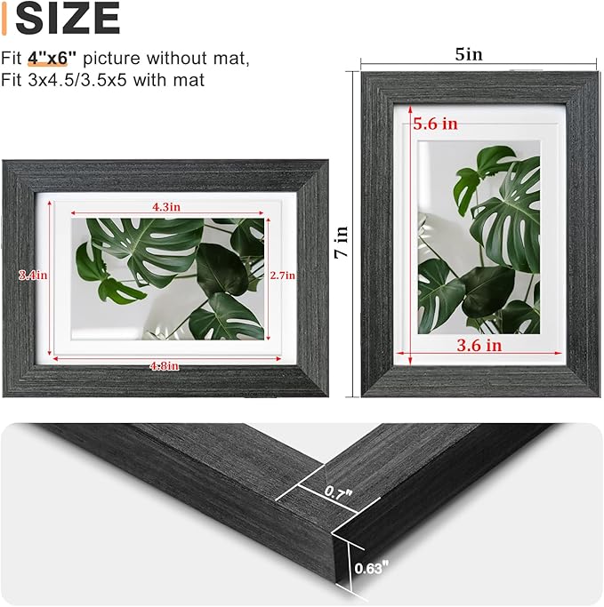 Egofine 4x6 Picture Frame Set of 4, Made of Solid Wood Multicolor Photo Frames Covered by Plexiglass 3x4.5 and 3.5x5 with Mat or 4x6 without Mat, for Table Top Display and Wall Mounting