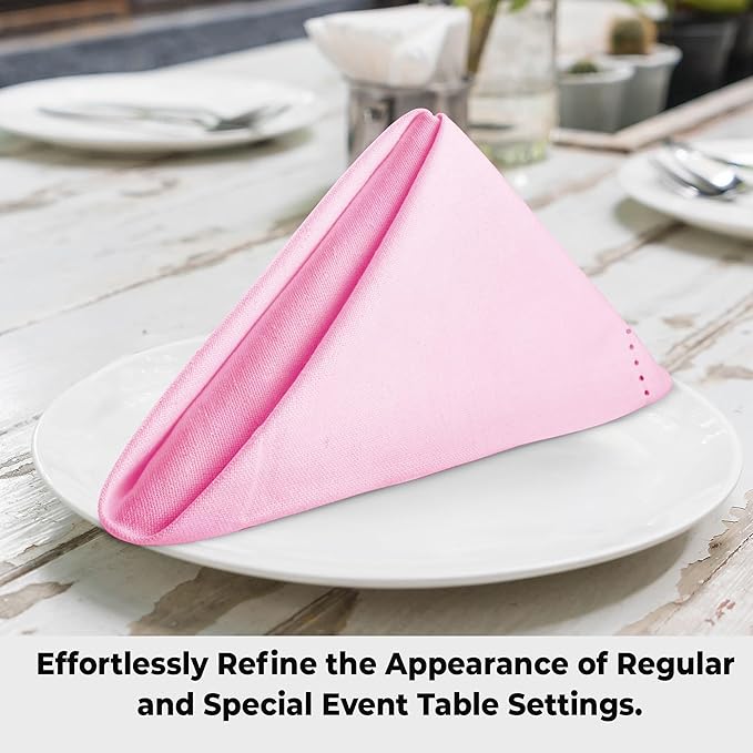 Urban Villa Cloth Napkins Set of 12 (20x20 Inches) 100% Cotton Hemstitch Napkins Cloth Washable Durable Reusable Absorbent Table Dinner Napkins Cloth for Hotel Lunch Restaurant Weddings Parties – Pink