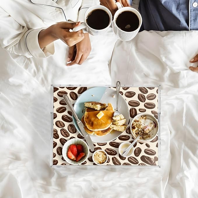 Serving Tray with Handles Clear Acrylic Tray 12x16 Inch Decorative Rectangular Tray Organizer for Ottoman Coffee Table Bathroom Many Simple Coffee Beans