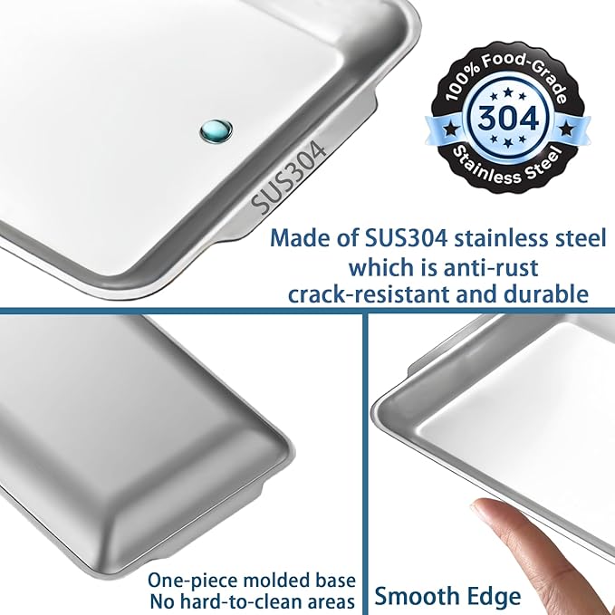 304 Stainless Steel Serving Tray, 12.7" Rectangle Silver Platter, Metal Serving Tray with Handles, Decorative Organizer Trays for BBQ,Party,Buffet,Coffee, Appetizer