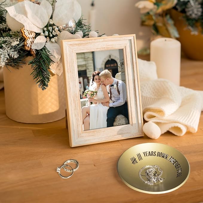 8 Year Anniversary Bronze Gifts for Her Him, 8th Wedding Anniversary for Wife Husband, 4" Metal Ring Holder Dish Jewelry Tray - Unique Decoration Ideas Bronze Gift For Men Women Couple