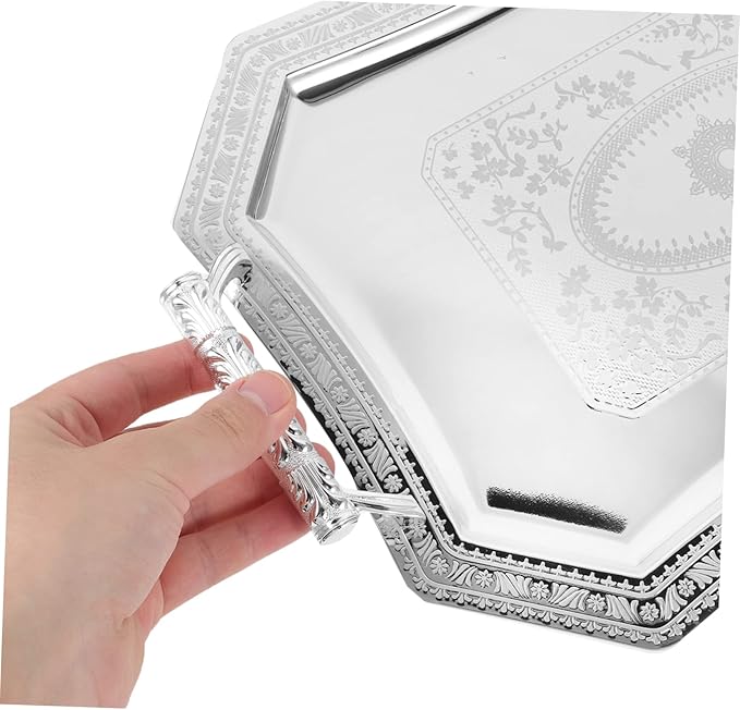 European Style Serving Tray with Handles 14.17X9.84X1.77In Vintage Snack Serving Platter Fruit Dish for Home Entertaining and Parties