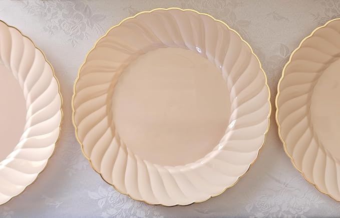 " OCCASIONS " 640pcs set (80 Guests)-Vintage Wedding Party Disposable Plastic Plates -80 x 10.25'' + 80 x 7.5''+Silverware+Gold rim Cups+Napkins (Blossom Blush & Gold)