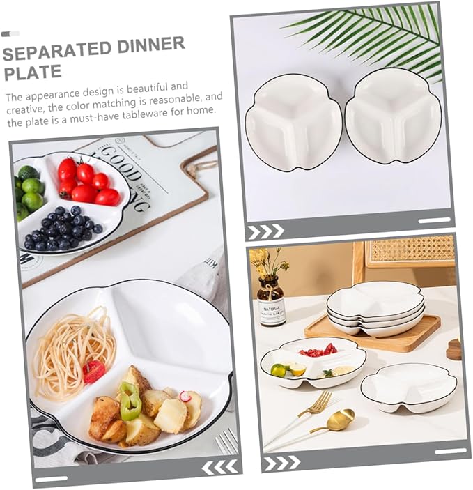 BESTYASH Ceramic Divided Serving Plate with Compartments Heat Resistant Portion Control Dinner Dish for Fruits Appetizers Desserts Smooth Food Safe Tableware for Home and Parties