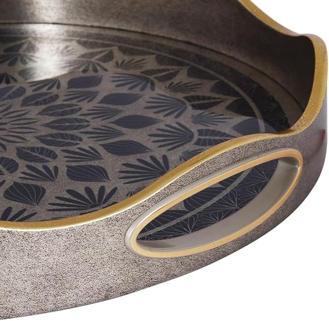 SINT Serving Tray with Antique Look & Stylish Design, Decorative Trays with Handles for Kitchen, Round Ottoman Tray for Dinning | Living Room & Home Décor | Pack of 2