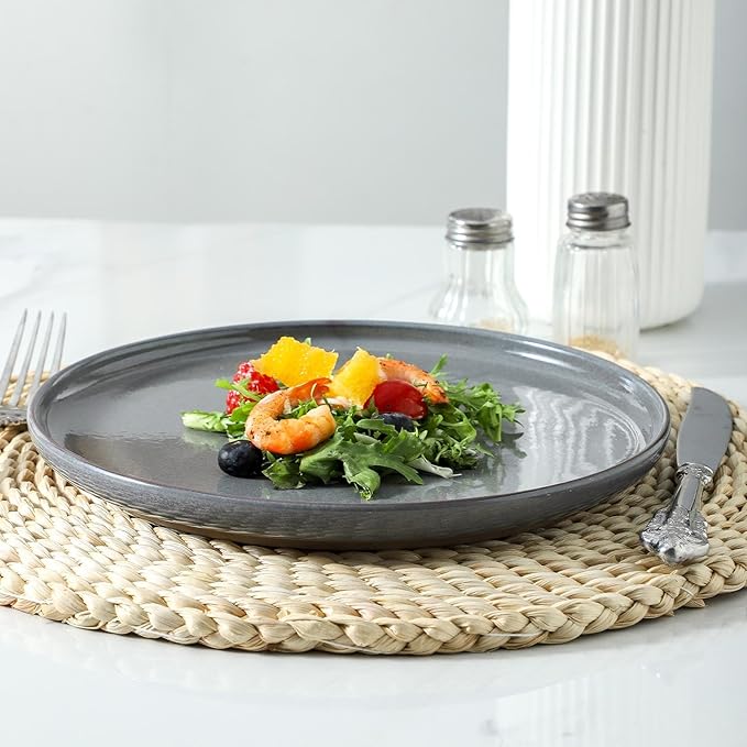 HASENSE Ceramic Dinner Plates Set – 10 Inch Premium Proclaim Dishes, 4 Piece Gray Plates Set Ideal for Serving Steak, Noodles or Pasta, Dishwasher Safe and Microwave Safe for Daily Dining