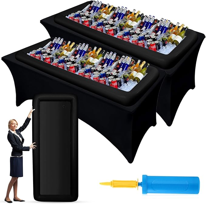 Large Inflatable Serving Bar 72 x 30 x 5'' Inflatable Ice Serving Buffet Bar Inflatable Cooler Ice Buffet Salad Serving Trays with Drain Plug for Pool Outdoor Party Picnic (Black,2 Pack)