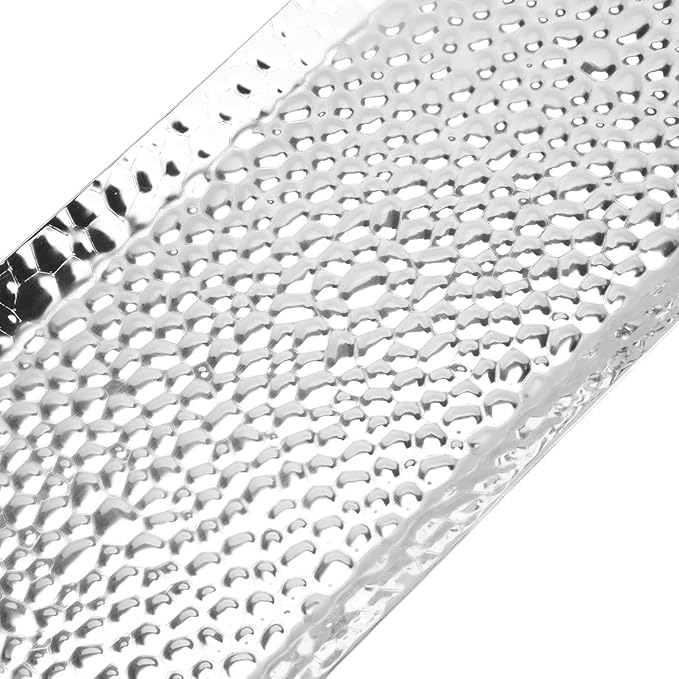 Towel Hammered Trays Stainless Steel Multi Purpose Dishwasher Dessert Tray Plate for Home Restaurant Hammered Appearance (Silver)