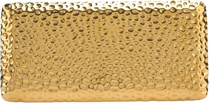 Hammered Stainless Steel Tray, Small Gold Serving Platter, 19.5x9.5cm - Durable Food Grade, Elegant Table Accent for Coffee, Tea, Fruit, Veggie Tray (Gold)