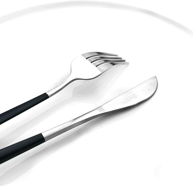 Gugrida Black Silver Flatware, Royal 5 Piece Matte Black Handle 18/10 Stainless Steel Tableware Sets for 1 Including Forks Spoons Knives, Camping Silverware Travel Utensils Set Cutlery Black/Silver