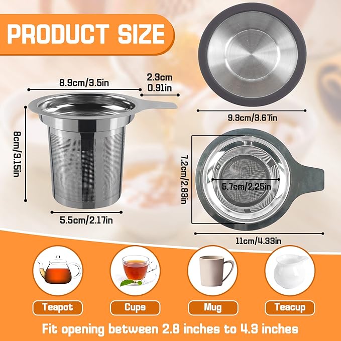 4Pcs Extra Fine Mesh Tea Infuser Tea Strainer with Lid, Large Capacity Tea Strainers Tea Infusers for Loose Tea, 18/8 Stainless Steel Loose Leaf Tea Steeper Tea Diffuser for Teapot, Mug, Cup
