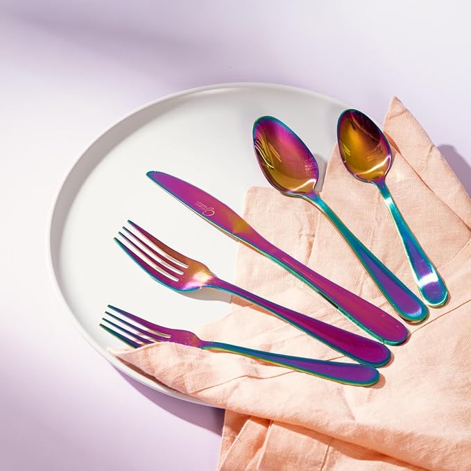 Gibson Home Ravidia Rainbow Heavy Gauge Flatware Cutlery Silverware Set 20 Pieces, Stainless Steel Colorful Utensils, Tableware Set Service for 4