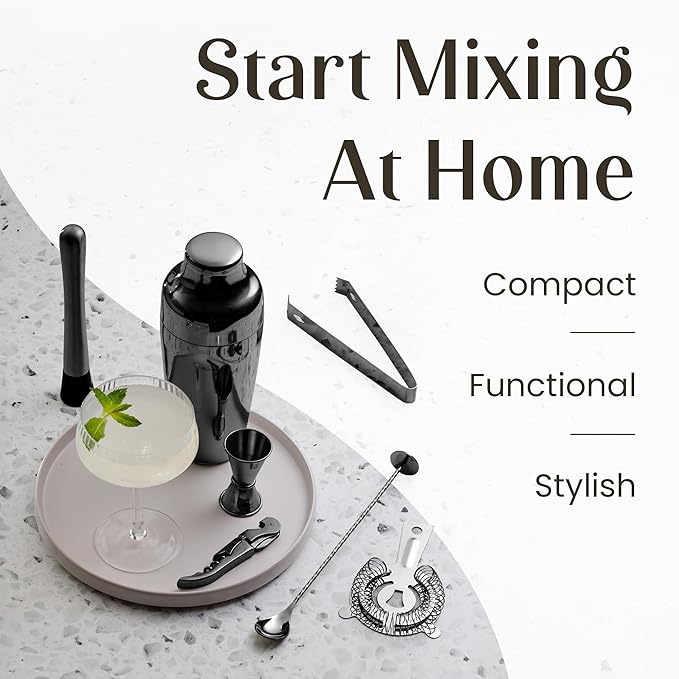 Mixology & Craft Bartender Kit: 10-Piece Cocktail Shaker Set with Dark Bamboo Stand | Complete Cocktail Kit Gift Set | Top Bartender Gifts for Men & Women | Leak-Proof Design (Gun Metal)