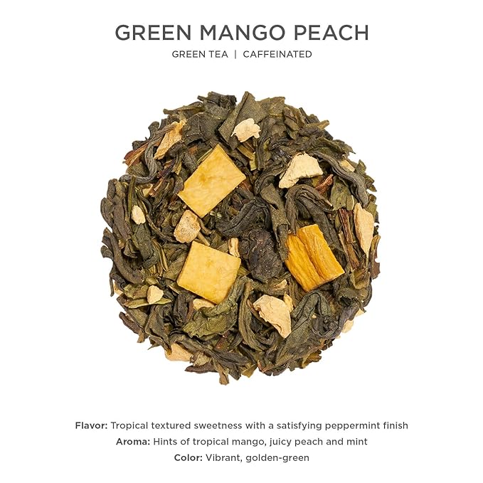 Tea Forte Green Mango Peach Premium Loose Leaf Caffeinated Green Tea Blend Canister, Makes 35-50 Cups