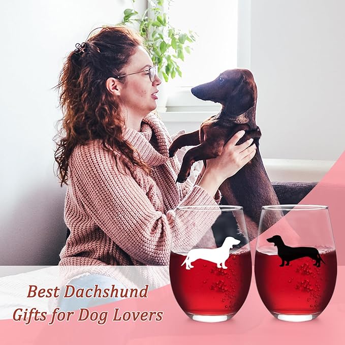 Futtumy Dachshund Wine Glasses Set of 2, Dachshund Gifts for Women, Dachshunds Gift, Dog Lovers Gift for Women for Dog Lovers for Christmas Birthday Mother's Day, 17Oz Wine Glass for Woman