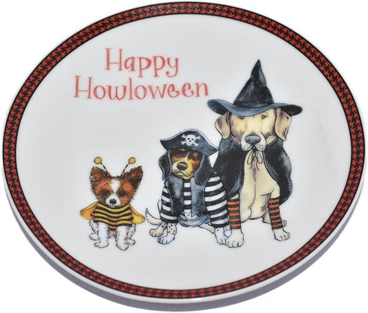 6" Halloween Dog wearing Costumes Lab, Beagle, Chihuahua. Happy Howloween decorative appetizer Plate, spoon rest, porcelain