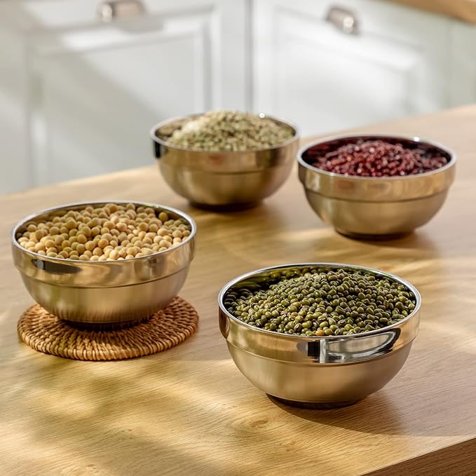 Eccliy 20 Pack Stainless Steel Bowls Set, 17 oz Double Walled Insulated Metal Bowl Bulk for Rice Soup Ice Cream Snacks Salad Cereal Sauces Serving, Easy to Clean, Stackable, 5.1 x 2.6 Inch