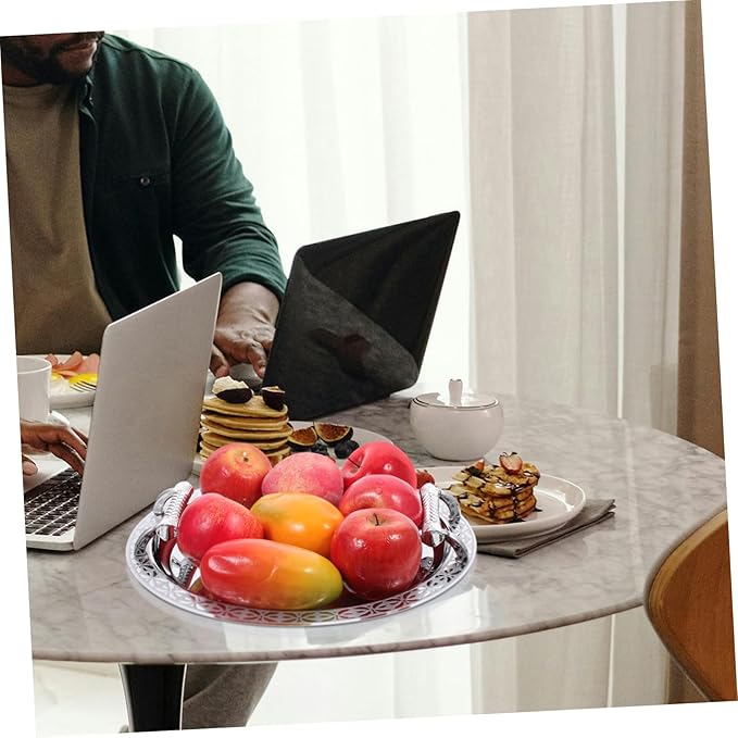 European Style Fruit Plate Silver Pattern Serving Tray Stainless Steel Dessert Tray for Home Party Snack Sharing Lightweight and Easy to Clean