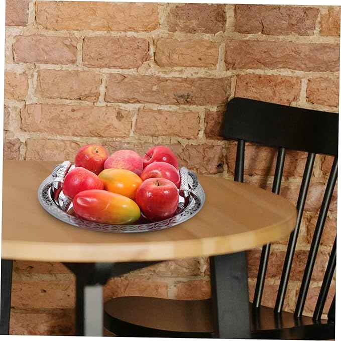 Stainless Steel Floral Pattern Serving Tray Fruit Platter and Candy Storage Plate for Home Portable Snack Holder for Picnic and Table Decor