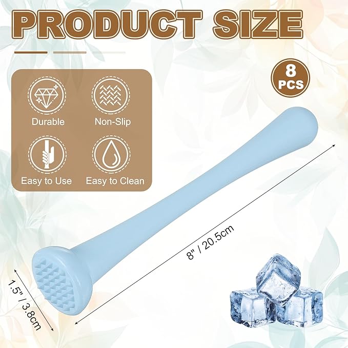 uxcell 8 Pcs Cocktail Muddler, 8 Inch PP Drink Muddler Bar Accessories Tools Ice Crusher for Home Party Cocktail Fruit Drinks, Blue (Thin)