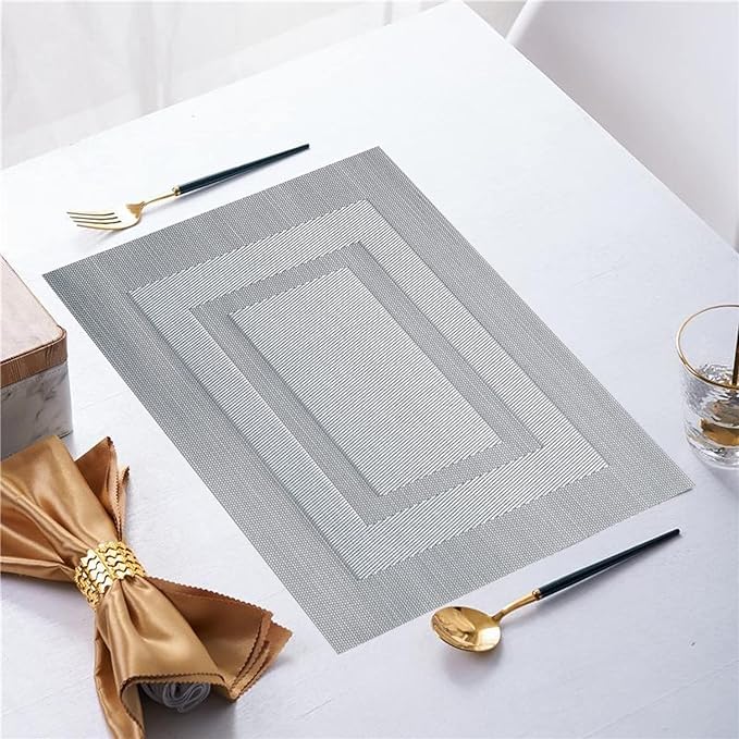 Placemats,PlasticVinyl Washable Heat-Resistant Durable PVC Non-Slip Woven for Kitchen Dining Table Mats (Set of 6, Grey)