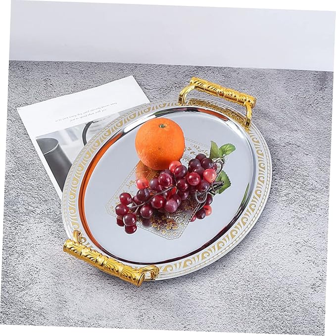 Mobestech Stainless Steel Fruit Tray for Party Silver Platter Handles Serving Tray for Household