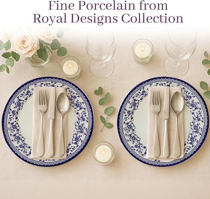 TUDOR ROYAL 12-Piece Round Porcelain Dinnerware Set, Service for 4 - Aster BLUE Design, Multicolor Floral, Plates Bowls Mugs Dishes, Premium Quality Tableware, Unique Pattern, Glossy