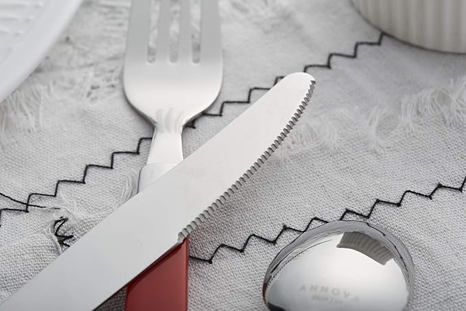 ANNOVA Silverware Set Stainless Steel Colorful Tableware Kitchen Flatware Set Utensils, Includes Dinner Knives, Forks, Spoons, Salad Forks & Dessert Spoons (Red, 20 Pieces)