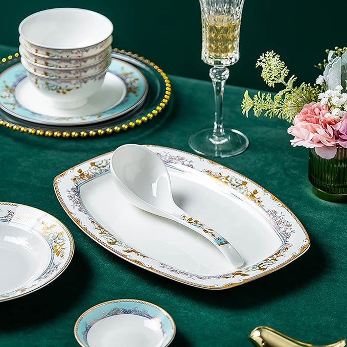 Plate and Bowl Set60 PCS Fine Bone China Dinnerware Set for 10, Jingdezhen White Porcelain Dinnerware Sets, Luxury Style Tableware - Pot, Plates and Bowls Sets, Handc,