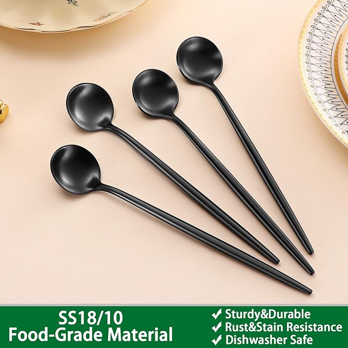 7.95 Inch Matte Black Iced Tea Spoons,4 PCs Sturdy Long Spoon For Stirring Coffee,Cocktail,Milk,Dessert,SS18/10 Satin Black Long Handle Iced Teaspoons For Mixing