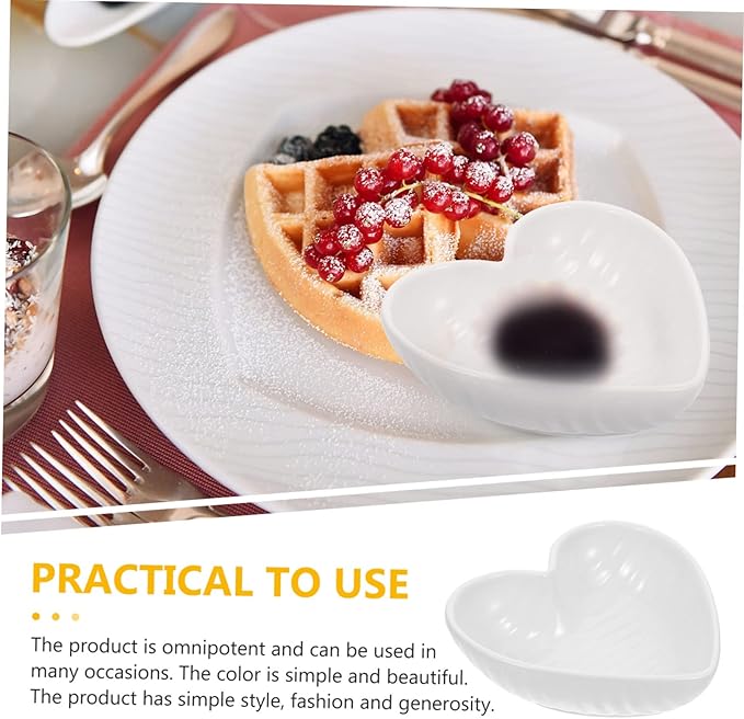 STOBAZA Heart-Shaped Ceramic Condiment Plates Set of 4 Appetizer Serving Dishes for Sauces and Seasonings White Ceramic Spice Dishes for Parties and Entertaining
