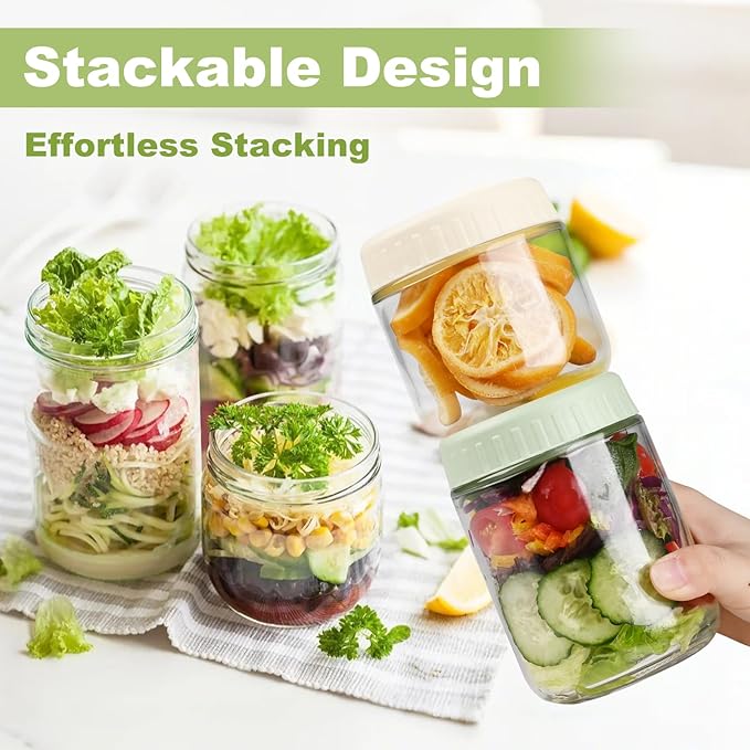 Overnight Oats Containers with Lids, 10oz Glass Jars with Lids 8 pcs, Pink, Wide Mouth Mason jars for Salad, Yogurt, Snacks, Meal Prep
