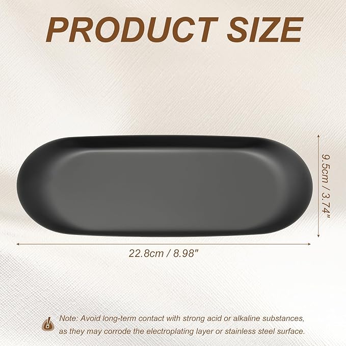 uxcell Square Serving Trays, 8.98" Stainless Steel Decorative Jewelry Dish, Small Vanity Tray for Bathroom Aromatherapy Candle Drink Plate,Black