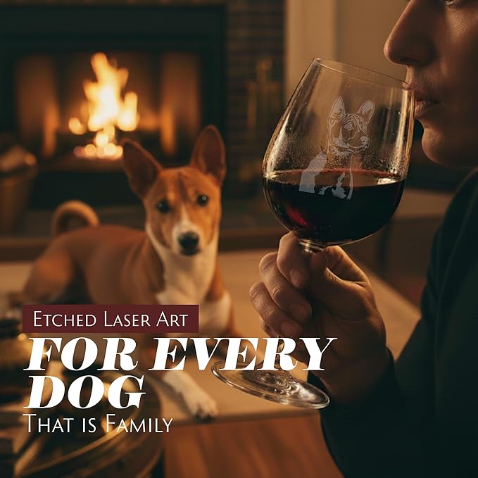 Etched Laser Art Basenji (Alternate) Personalized Dog Themed Etched 12.75oz Wine Glass Custom Dog Breed Wine Glasses, Ideal for Pet Lovers, Unique Birthday Gift for Men & Women, Personalized Gift