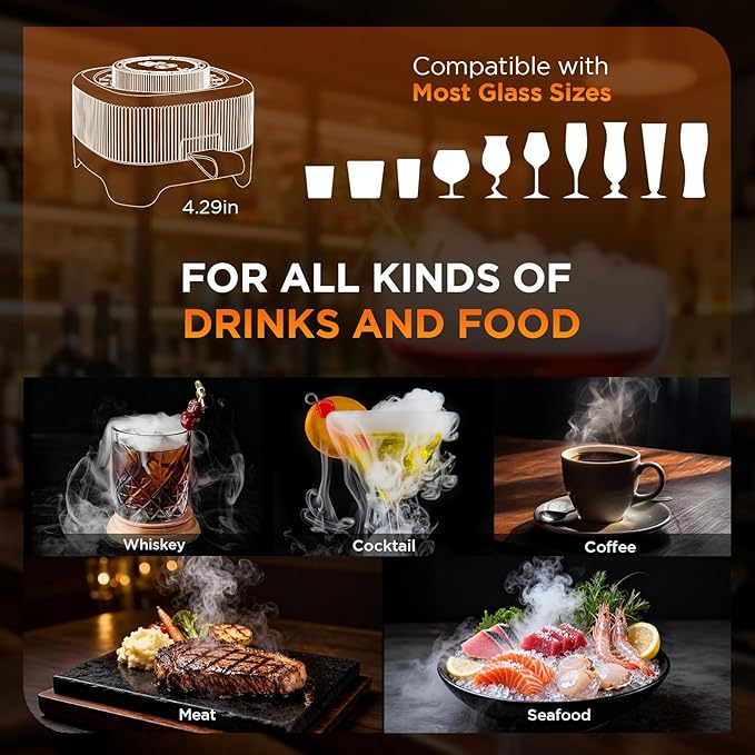 Electric Whiskey Smoker Kit with 0-60s Adjustable Timer, No Butane Needed, Cocktail Bourbon Drink Smoker Infuser Kit Smoke Whisky Set - 6 Wood Chips Flavors, Birthday Gifts for Men,Dad,Husband, Square