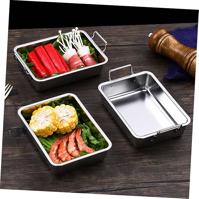 1Pc Stainless Steel Food Serving Tray with Handles Practical Snacks Display Plate for Fried Chicken Fruits and Dried Fruits Elegant Silver Design
