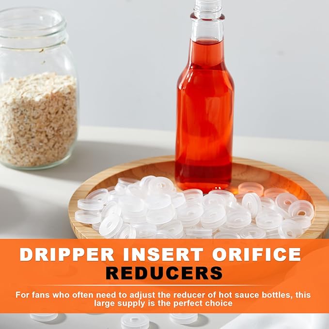 100 Pcs Dripper Insert Orifice Reducers Hot Sauce Bottles, Dripper Fitment Orifice Reducer for 5 and 10 oz Woozy Bottles