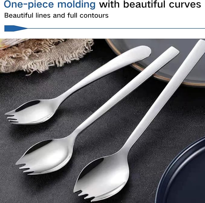 6-pack Stainless Steel Sporks for Everyday Use, Back to school lunch supplies Camping Hiking Heavy Duty Flatware set,7.6-inch (M)