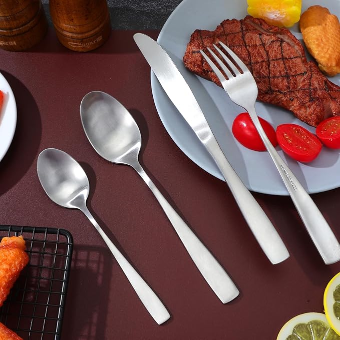 Tofficu Dinner Flatware Set 316 Stainless Steel Utensil Set Silverware Forks and Spoons Silver Dishwasher Safe Tableware for Daily Use and Parties
