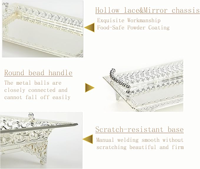 Rectangle Metal Fruit Tray, Vintage Serving Tray with Handle,Party Decorative Food Dessert Storage Plate for Kitchen Countertop Party Wedding,Sliver