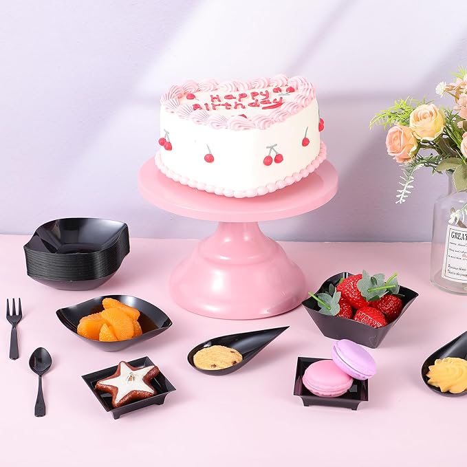 200 Pcs Mini Dessert Plates with Spoons and Forks Disposable Appetizer Plates Set Assorted Shape Dessert Bowls And Serving Trays Plastic Party Plate For Desserts Appetizer Tasting Wedding Events