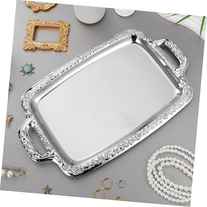 Alipis 1Pc Vintage Metal Serving Tray Kitchen Storage Plate with Handles for Dining Room Living Room and Home Use Rustic Decorative Tray