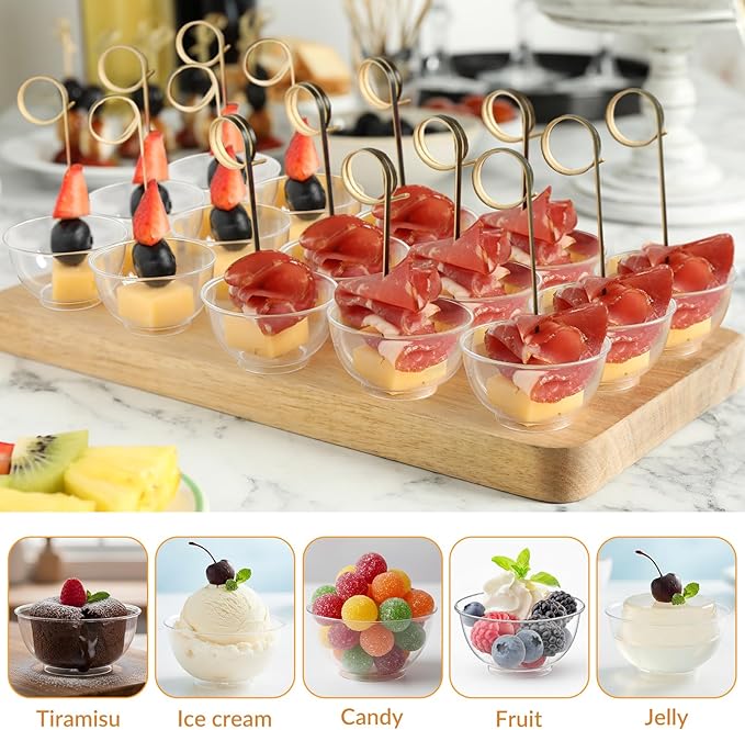 Suclain 200 Pack 2 Oz Dessert Cups with Spoons Round Clear Plastic Party Disposable Appetizer Parfait Cups Serving Bowls for Tasting Party Appetizers Fruit Parfait Trifle Mousse Pudding